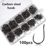 100 Pcs #3–#12 Premium Carbon Steel Silver Fishing Hooks