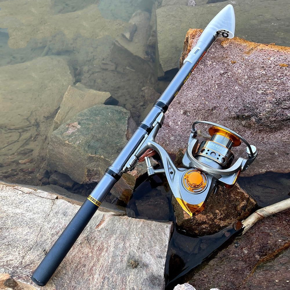 Ilure 1 Set Gun Handle Carbon Fiber Telescopic Fishing Rod And Fishing Reel  Combo With Fishing Line, 1.2m/1.5m