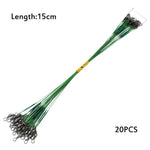 20pc Steel Fishing Lead Line 15cm-30cm Green / Black / Silver