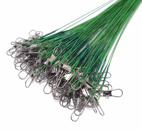 20pc Steel Fishing Lead Line 15cm-30cm Green / Black / Silver