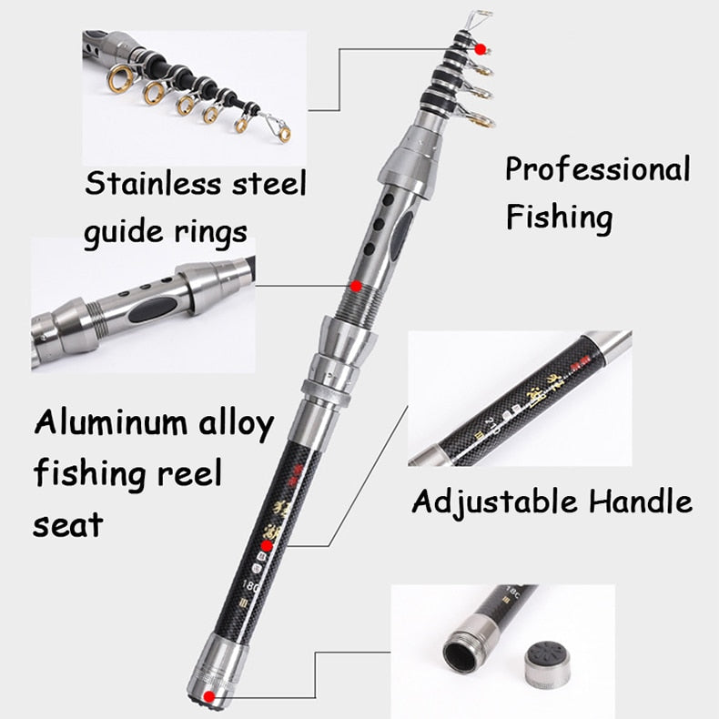 Alloy Carbon Fibre Telescopic Fishing Rod Combo 1.5-2.4m - Lamby Fishing
