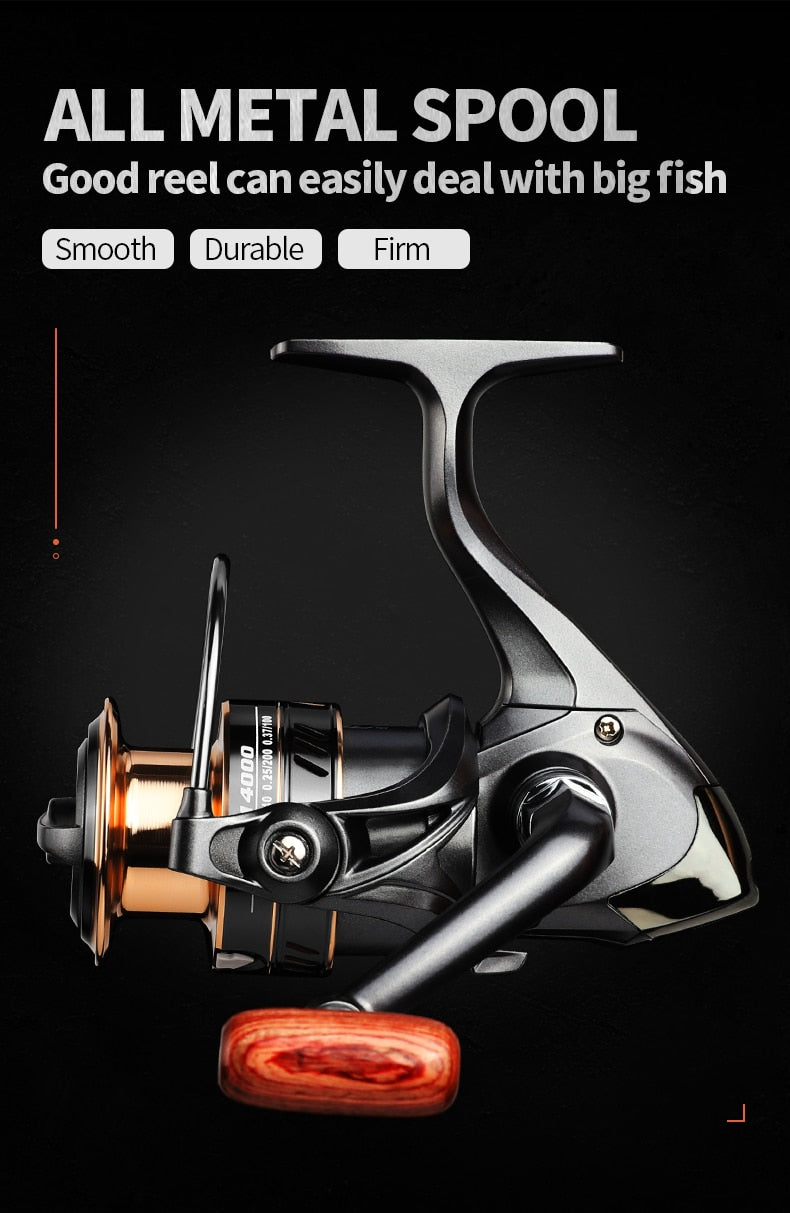 2022 New Fishing Reel HE1000-7000 Metal Grip 5.2:1 High Speed Spinning Reel  Carp Fishing Full Metal Spool Spinning Reel