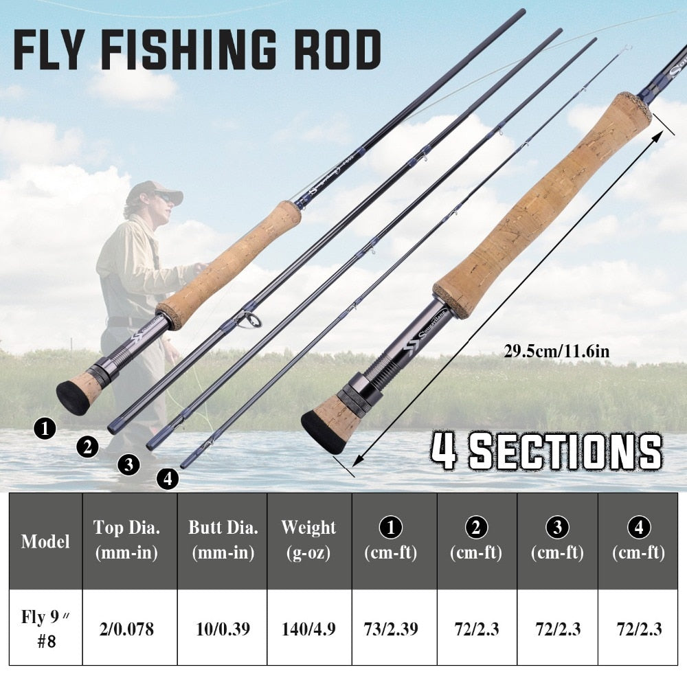 Carbon Fly Fishing Rod 9FT 2.7M 4 Section Fishing Rod Fishing Pole