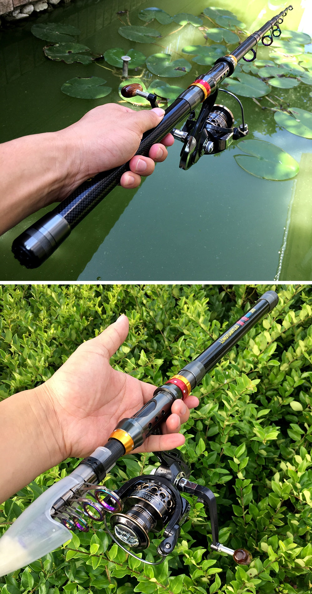 GHOTDA 1.8-3.6m Telescopic Fishing Rod and 5.2:1 Fishing Reel