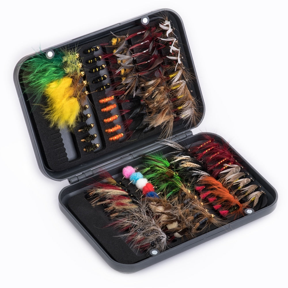Fly Fishing Flies Kit 20/100pcs Assorted Fly Fishing Lures Hooks with Fly  Box 