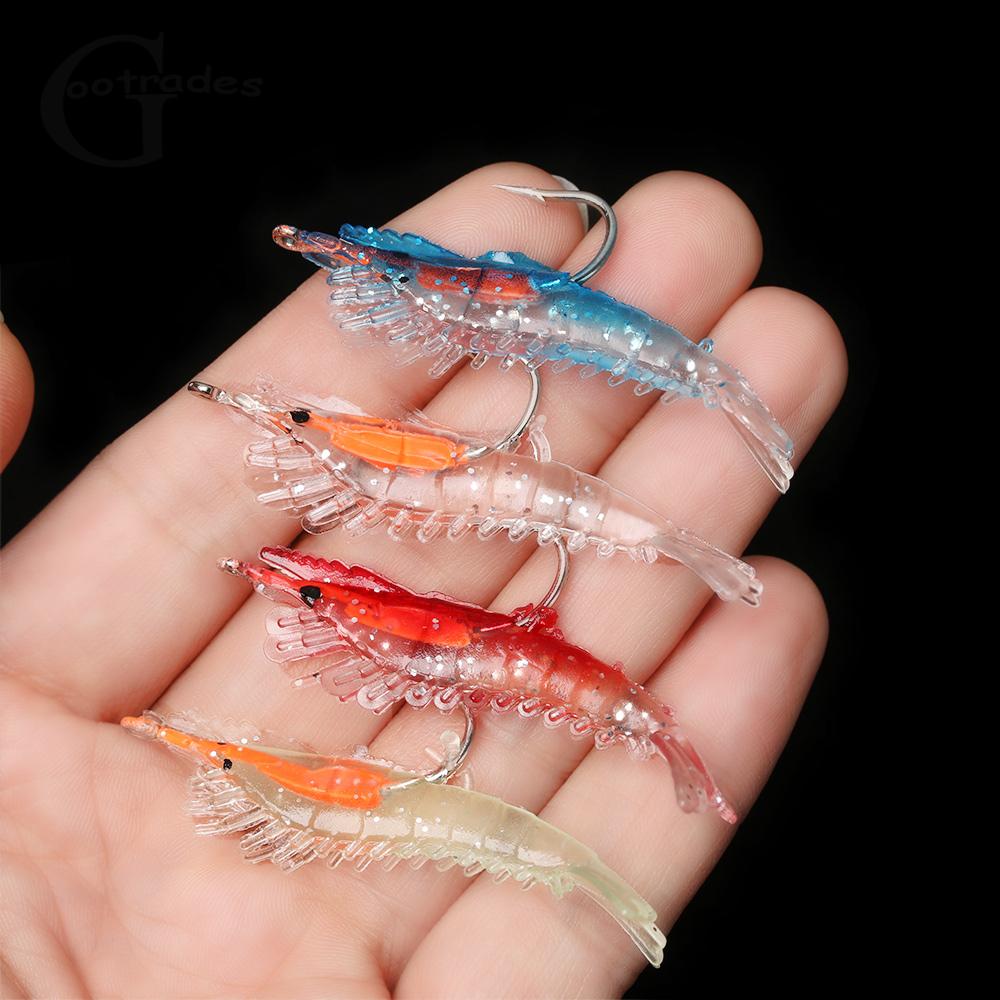 Fishing baits lures 4pc 10cm 18g multi color shrimp flashing led