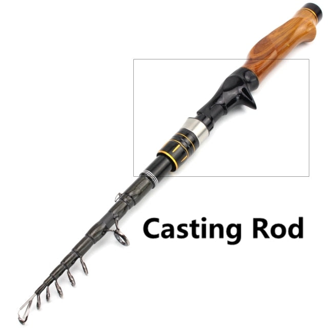 Reel and Fishing Rod Combo Telescopic Fishing Rod Spinning Casting Lure Rod  Carbon Fiber Wooden Handle Lure Weight 7-28g Fishing Fish, Easy to Travel