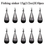 10pc Drop Shape Fishing Sinker 10/15/20g