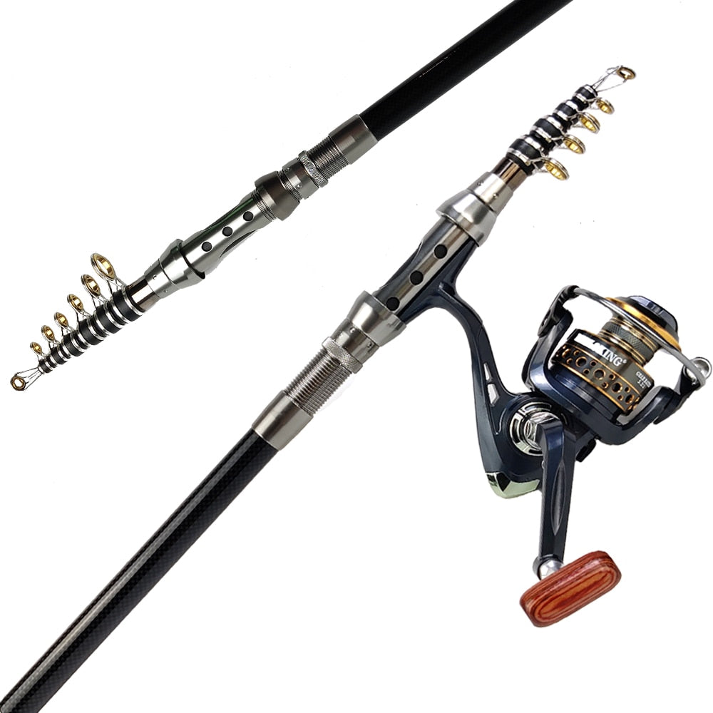 Telescopic Fishing Rod Combo Carbon Fiber EVA Handle Rod and 8.1:1 Gear  Ratio Left/Right Hand Fresh Saltwater Reel Saltwater Freshwater Fishing ()