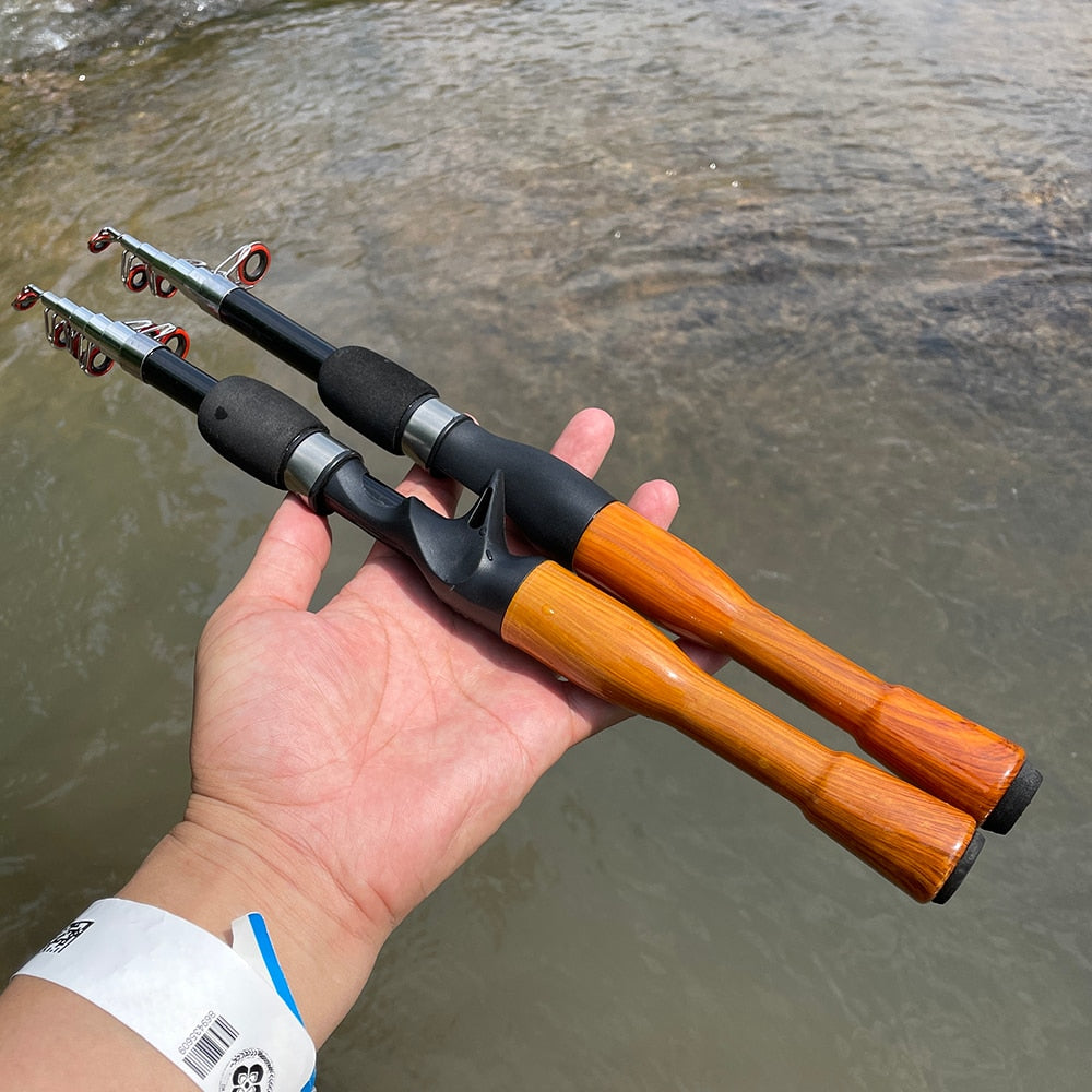 Mosodo Spinning Fishing Rod Handle Soft Wooden Grip Ice Winter Fishing Rod  Carbon Fiber Mini Fishing Pole Tackle Metal Handle