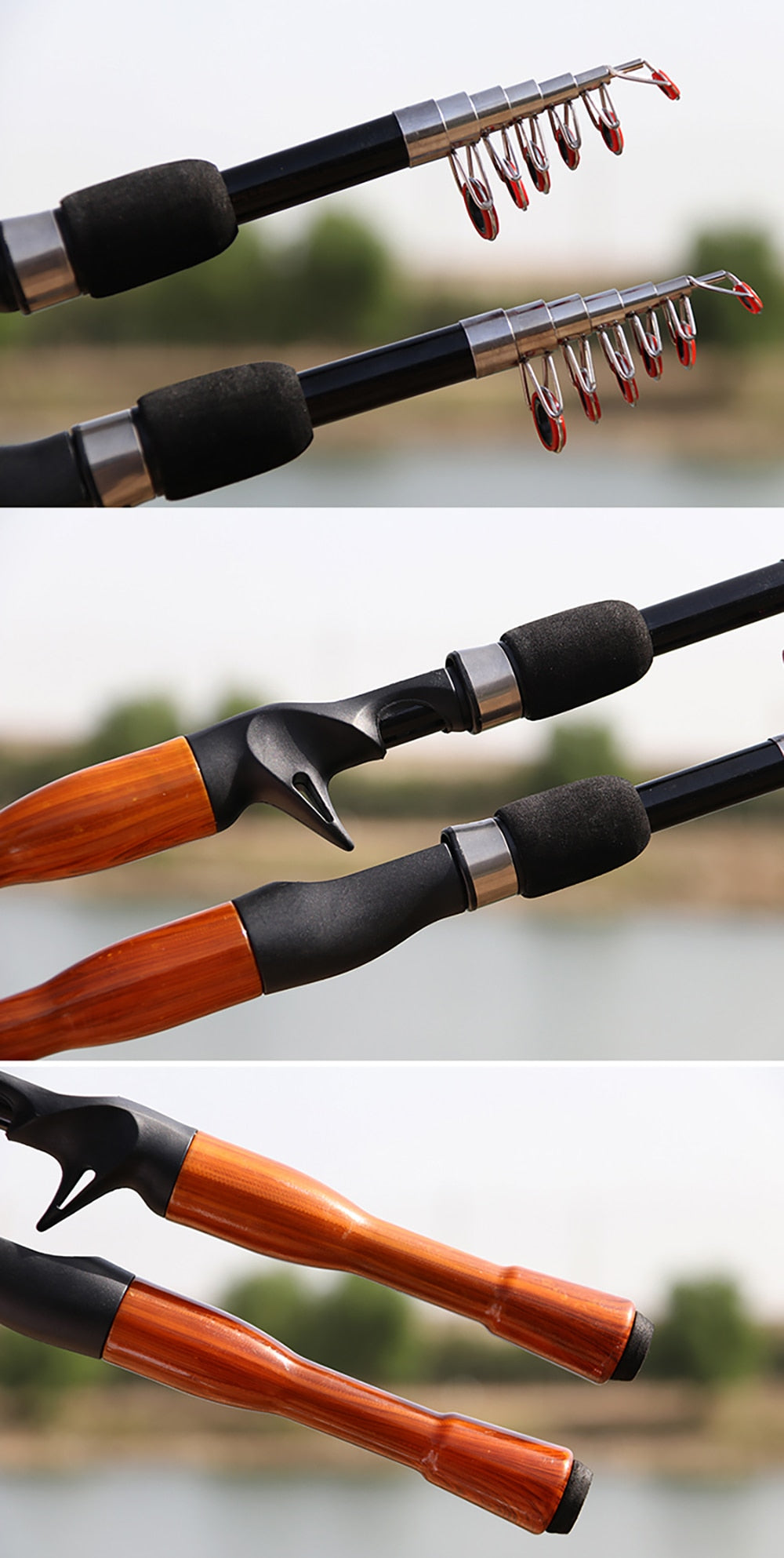 Wooden Handle Telescopic Fishing Rod - Lamby Fishing