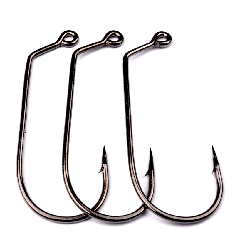 100pcs Worm Hook Jig Big Fishing Hooks Black Fishhook Size 1/0 2/0 3/0 4/0  5/0