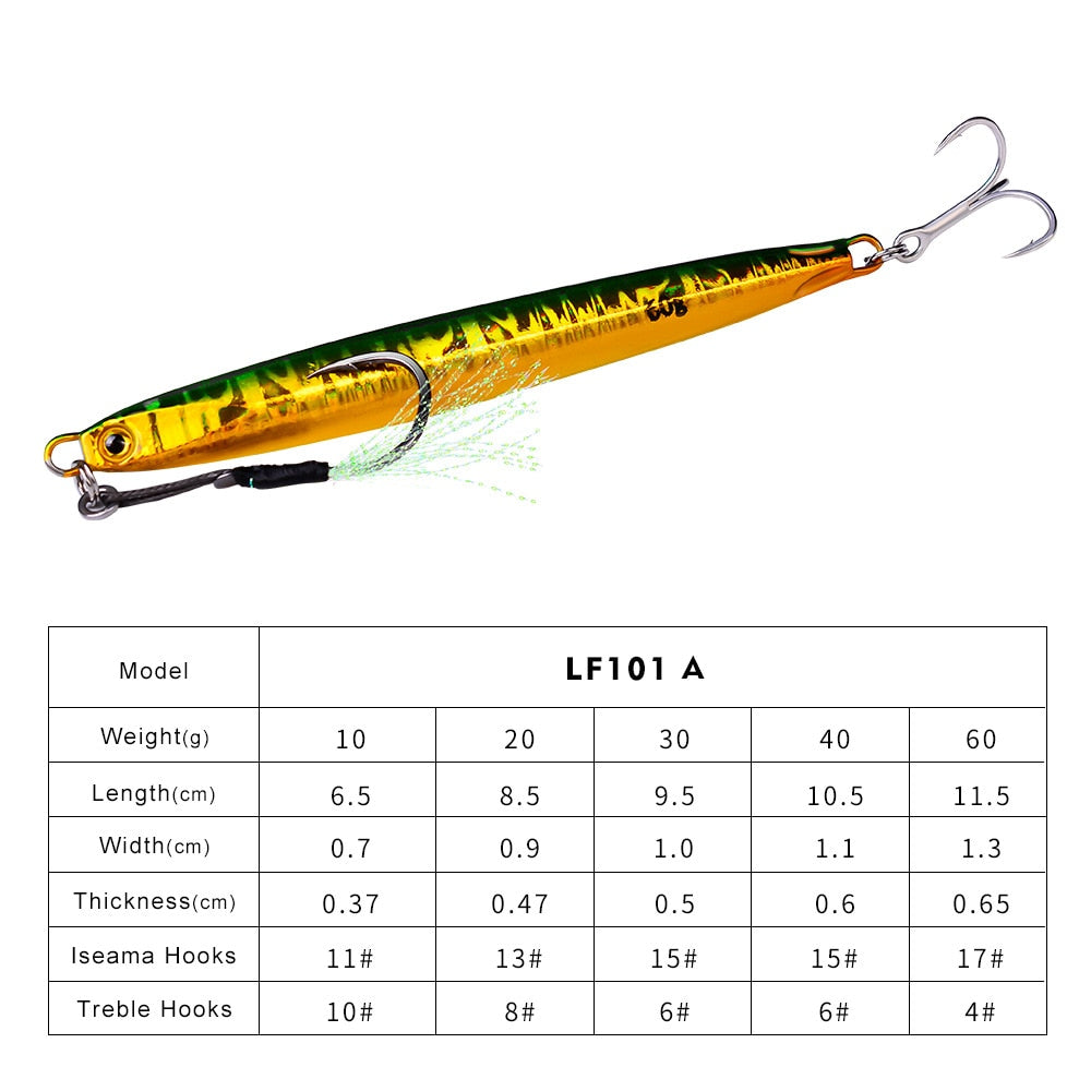 10pc Long Metal Jig Bait 10-60g 6.5-11.5cm - Lamby Fishing