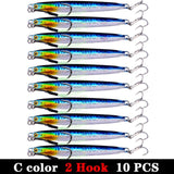 10pc Long Metal Jig Bait 10-60g 6.5-11.5cm