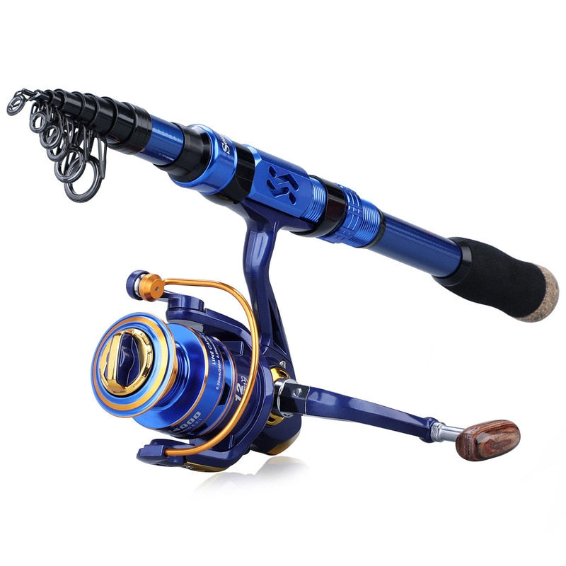 Blusea Fishing Rod Reel Combo Full Kit 59in Telescopic Fishing Rod Reel Set  with Hooks Soft Lures Barrel Swivels Storage Bag 