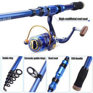 Telescopic Fishing Rod and Reel Combo Full Kit Carbon Fiber Fishing K4P8