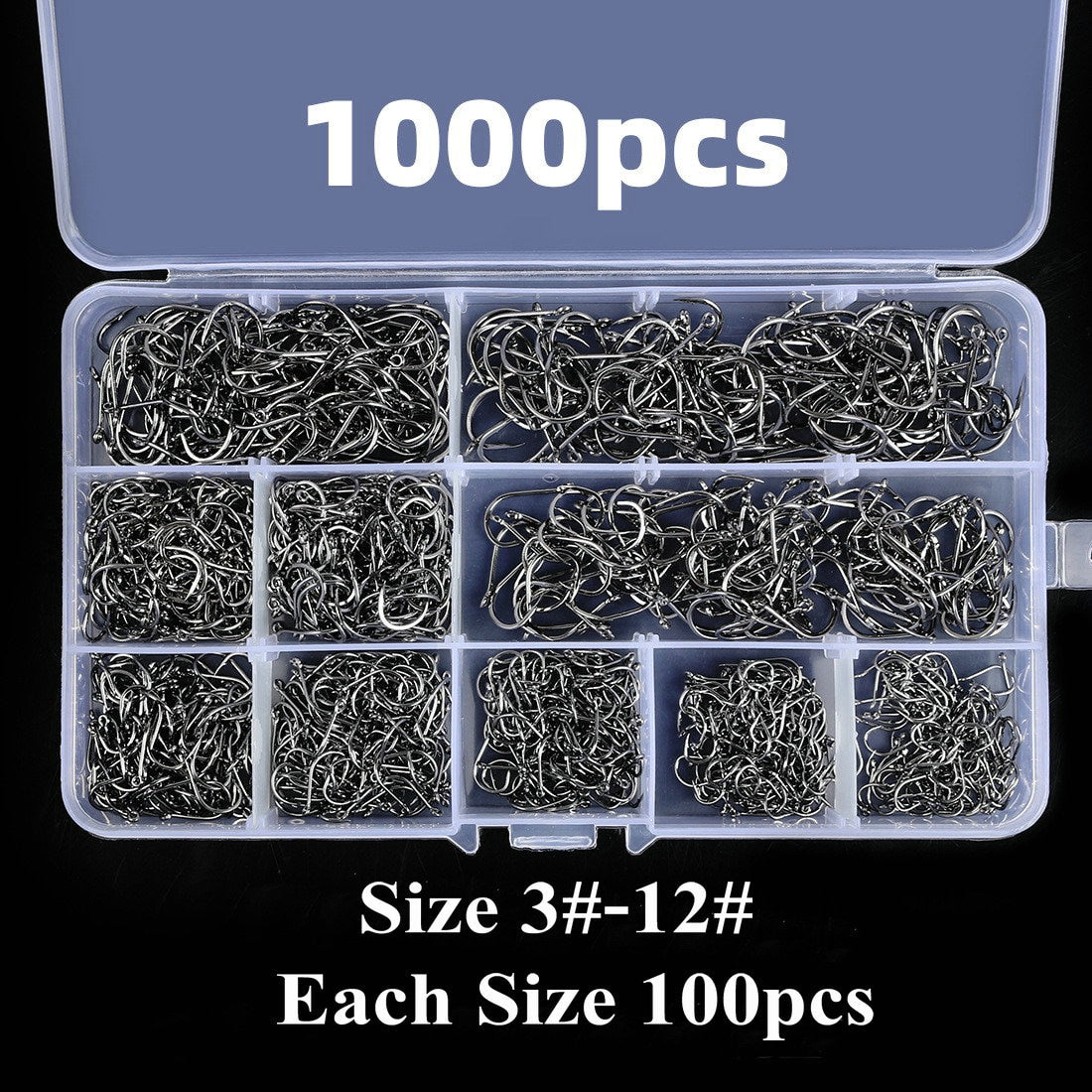 ZEAVAN 1000Pcs Number 3-12 Fishing J Hook Different Specifications  Accessories Sharp Fishing Jig Hooks for Fishing Enthusiast 