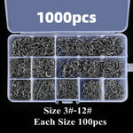 300-1000pcs Fish Hook Barbed 3#-12#