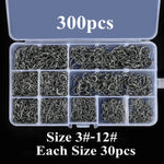 300-1000pcs Fish Hook Barbed 3#-12#