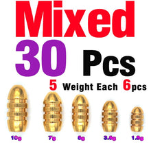 Load image into Gallery viewer, 30pc Brass Bullet Sinkers 5-10g
