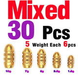 30pc Brass Bullet Sinkers 5-10g